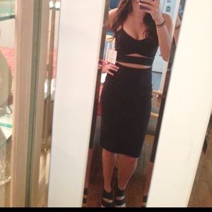 Black Spaghetti Strap Midi Dress with Cutout